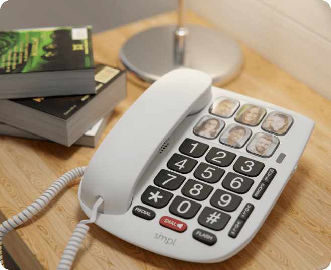 SMPL Hands-Free Dial Corded Phone with Photo Memory, One-Touch Dialing,  Large Buttons, Flashing Alerts - for Seniors, Hearing Impaired